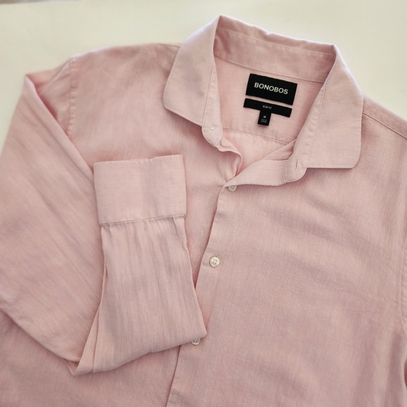 Bonobos Slim Fit linen blend pink long sleeve button front shirt mens size M - Picture 1 of 6